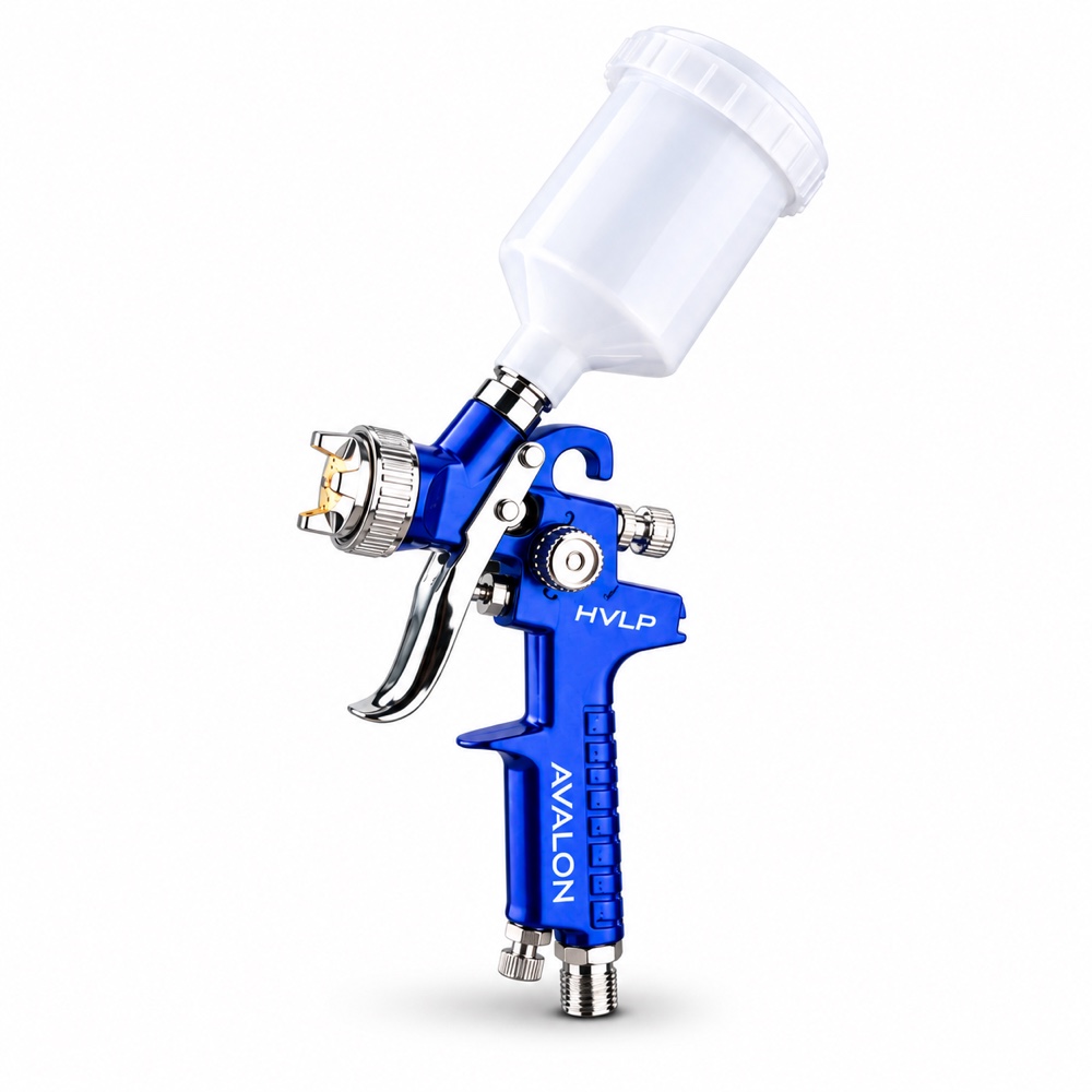 Mini pistola HVLP Avalon A545 azul com reservatório branco de 125 ml