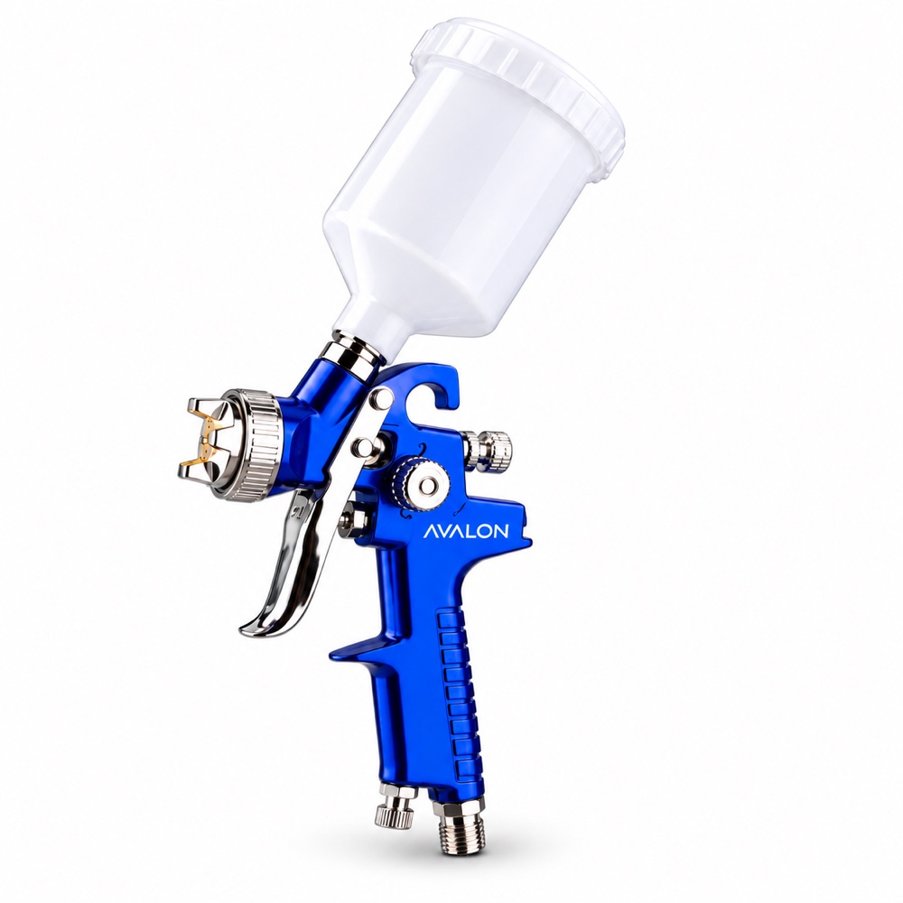 Pistola HVLP Avalon A550 azul com reservatório branco de 650 ml